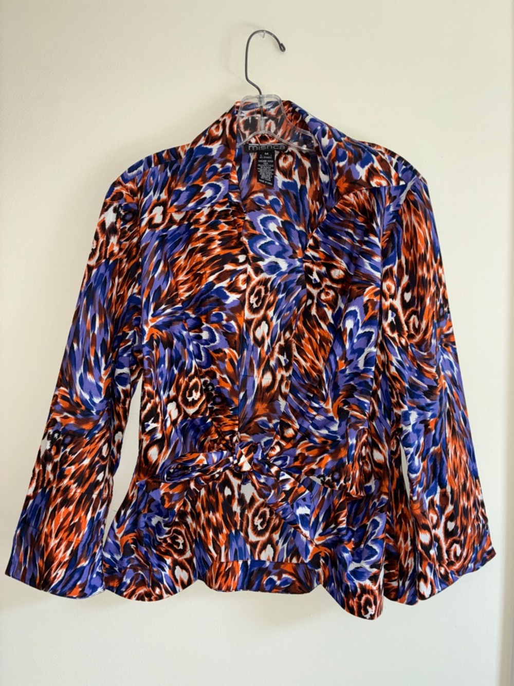 Mischa Blue and Brown Abstract Tie-Waist Blouse